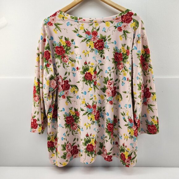 Pioneer Women Pink Floral Popover Top Size XXXL, 3XL,  V Neck, Large Pink Flower - Picture 3 of 9